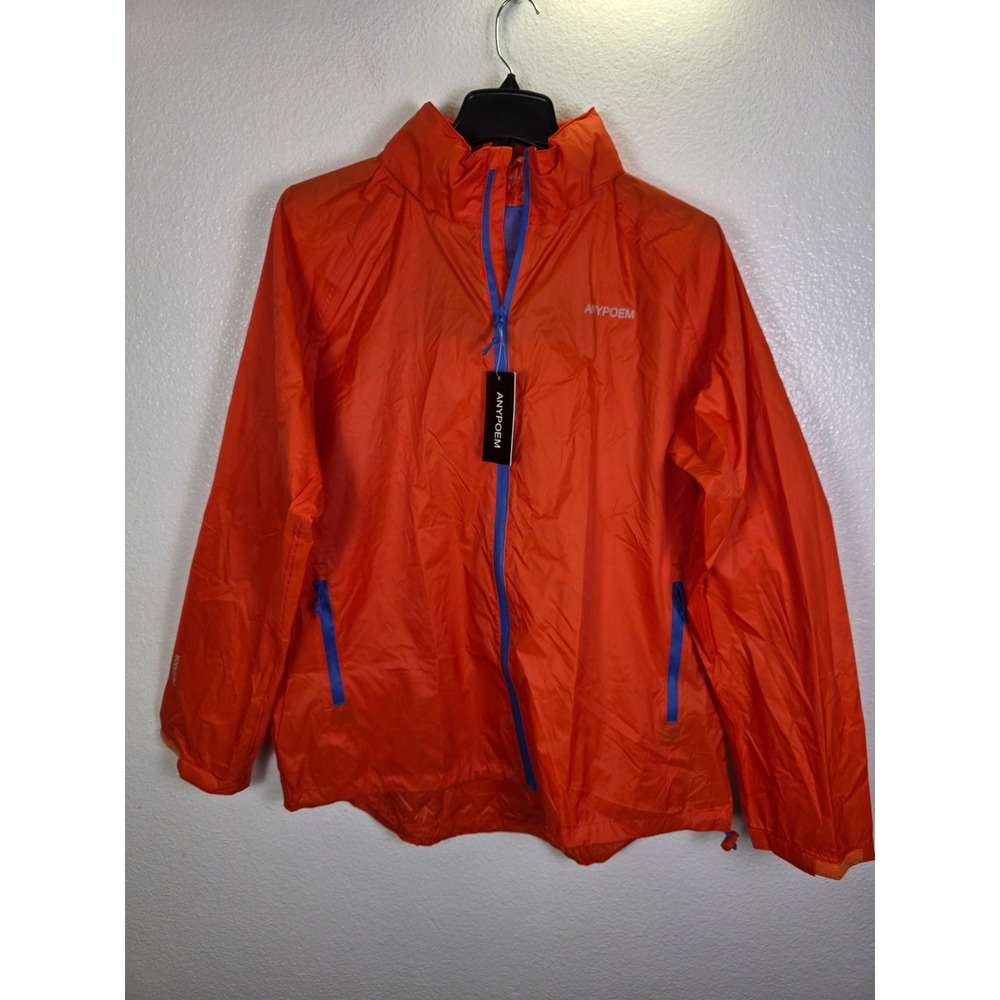 Anypoem Mens 2XL Orange Waterproof Breathable Windbreaker Jacket Full Zip